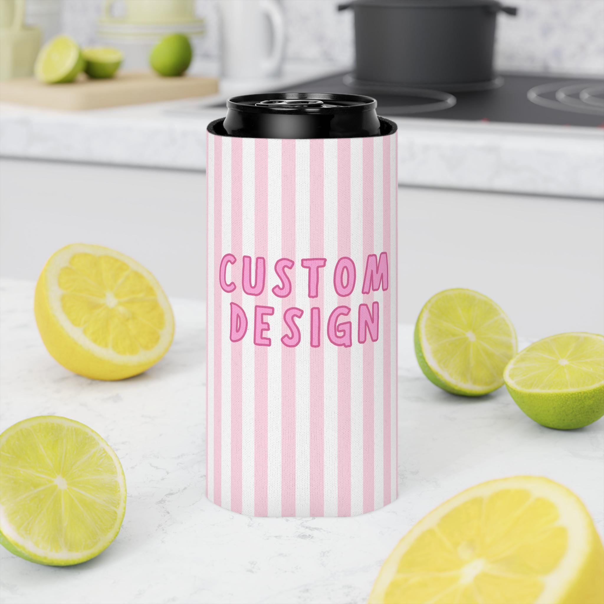 Personalized can coolers designed for weddings bachelorette parties and celebrations
