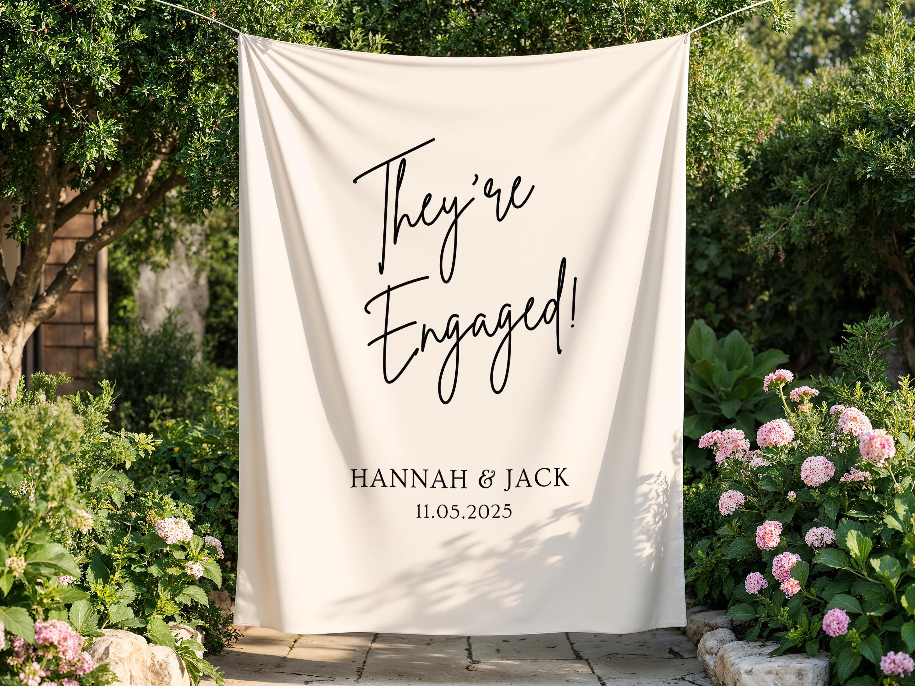 Personalized engagement party backdrop for the future bride and groom