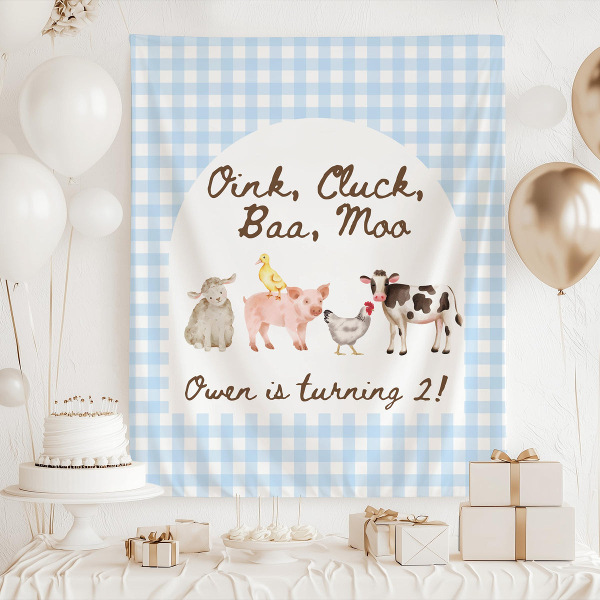 oink cluck baa moo I am two banner