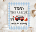 Personalized fire truck birthday banner with custom name and age for firefighter themed birthday party