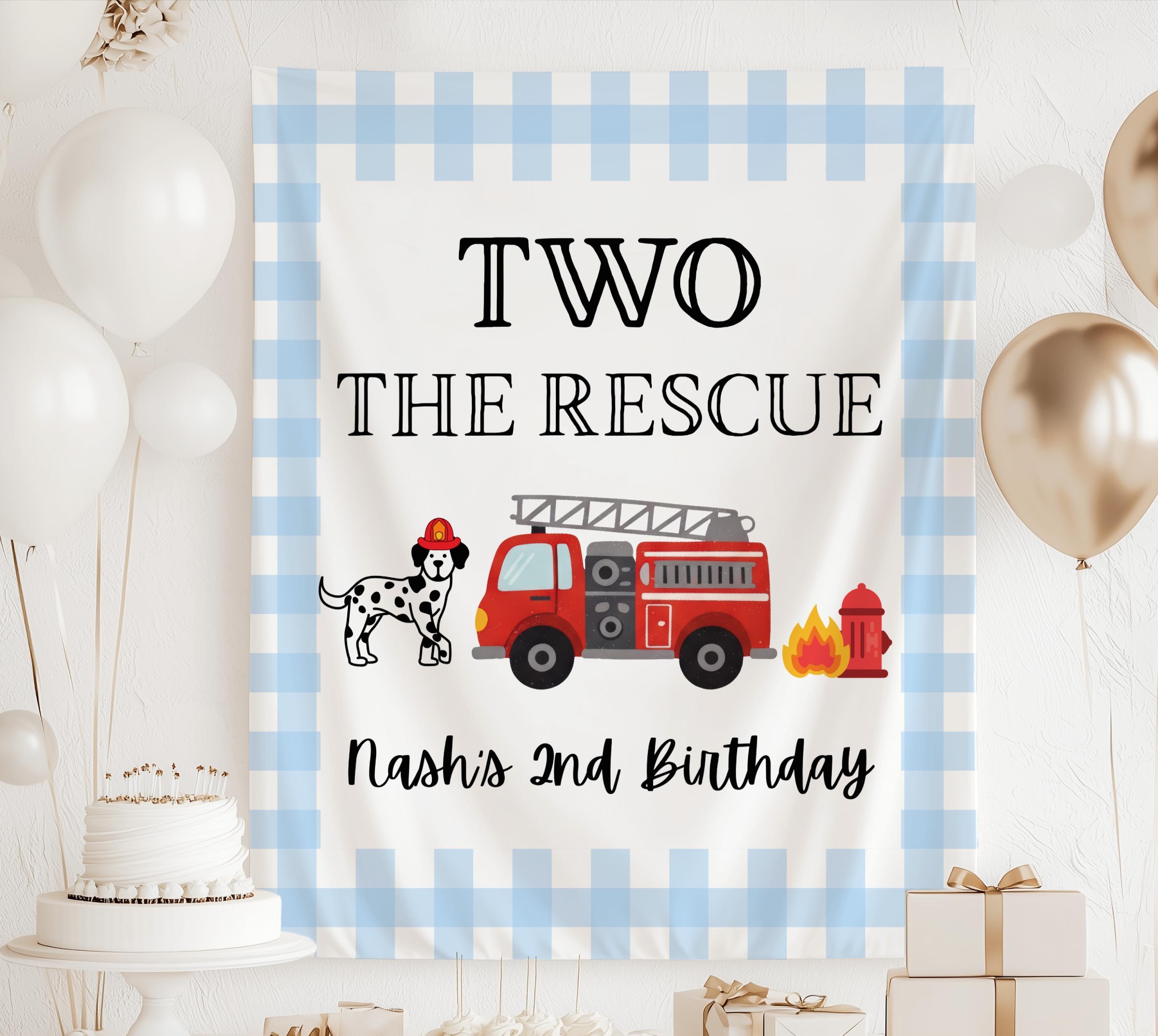 Personalized fire truck birthday banner with custom name and age for firefighter themed birthday party