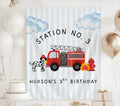 Personalized fire truck birthday banner with custom name for a firefighter themed birthday party