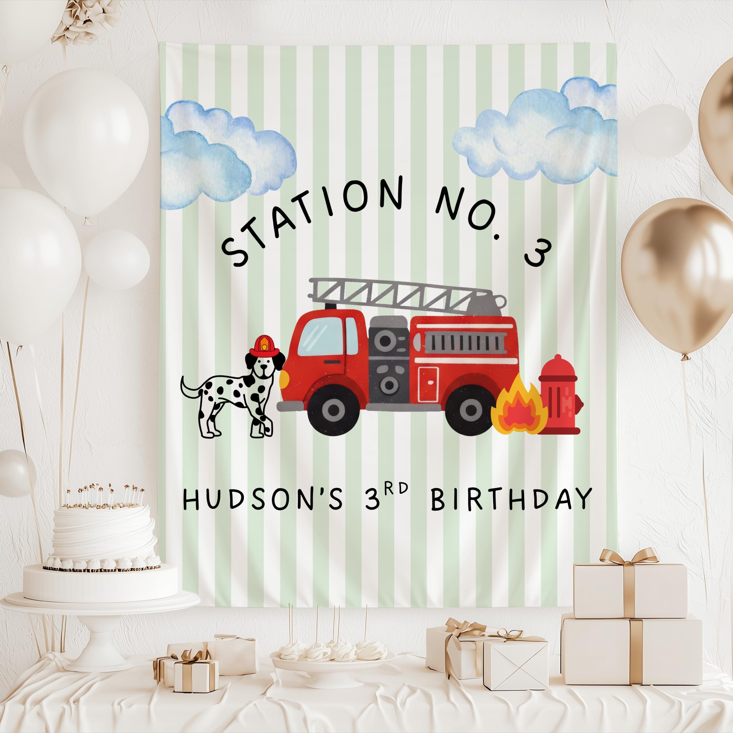 Personalized fire truck birthday party banner perfect for firefighter themed birthdays of any age