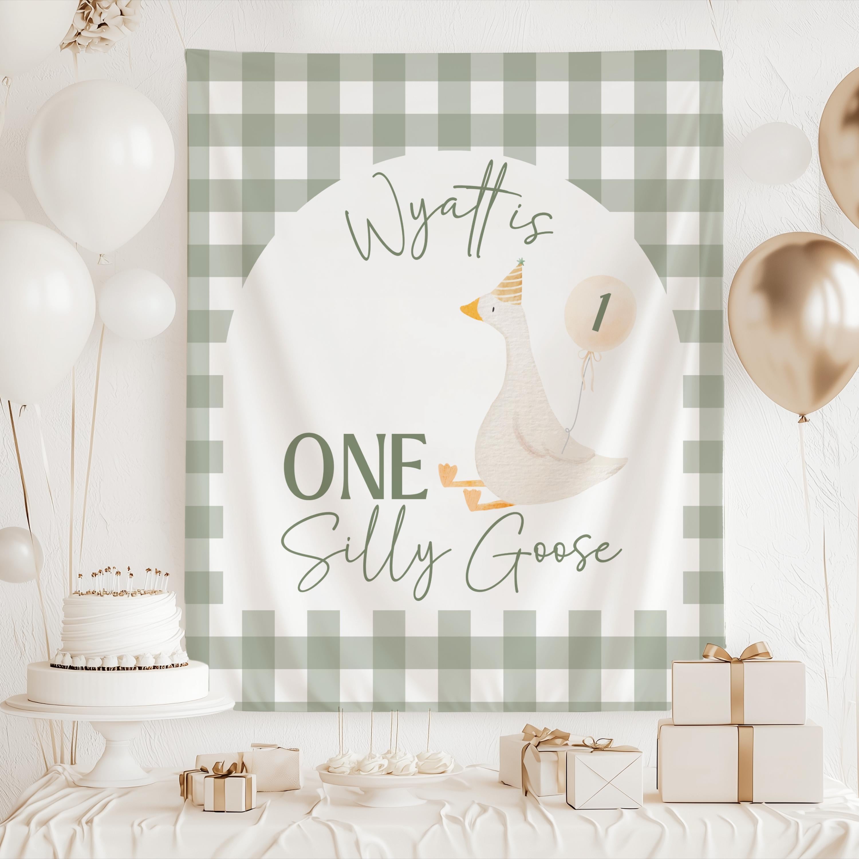 One Silly Goose first birthday banner perfect for cake smash photos dessert tables and party decor