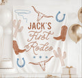 Personalized First Rodeo birthday banner for a cowboy themed 1st birthday party