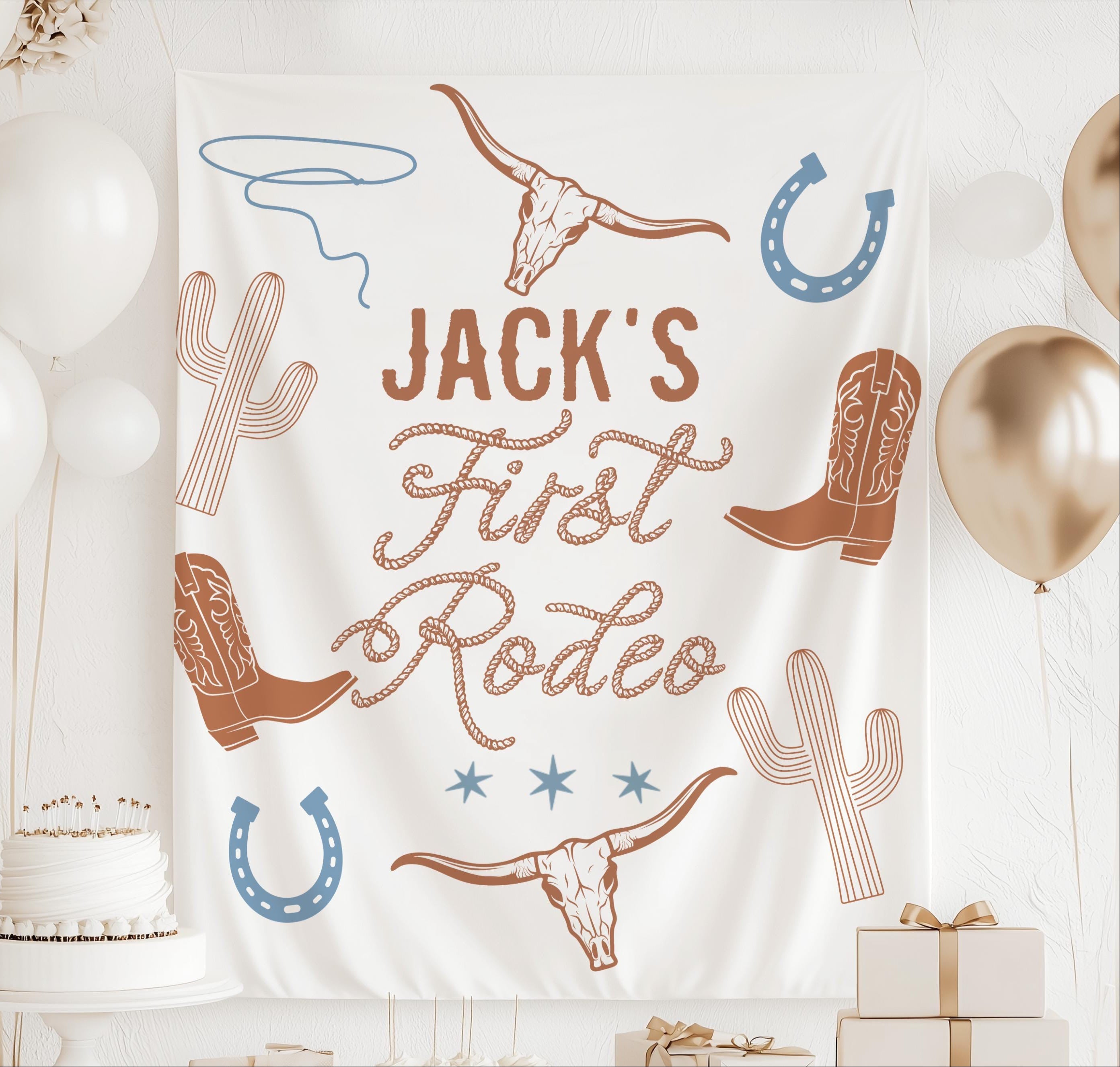 Personalized First Rodeo birthday banner for a cowboy themed 1st birthday party