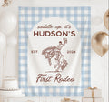 Personalized First Rodeo birthday banner with cowboy riding horse 