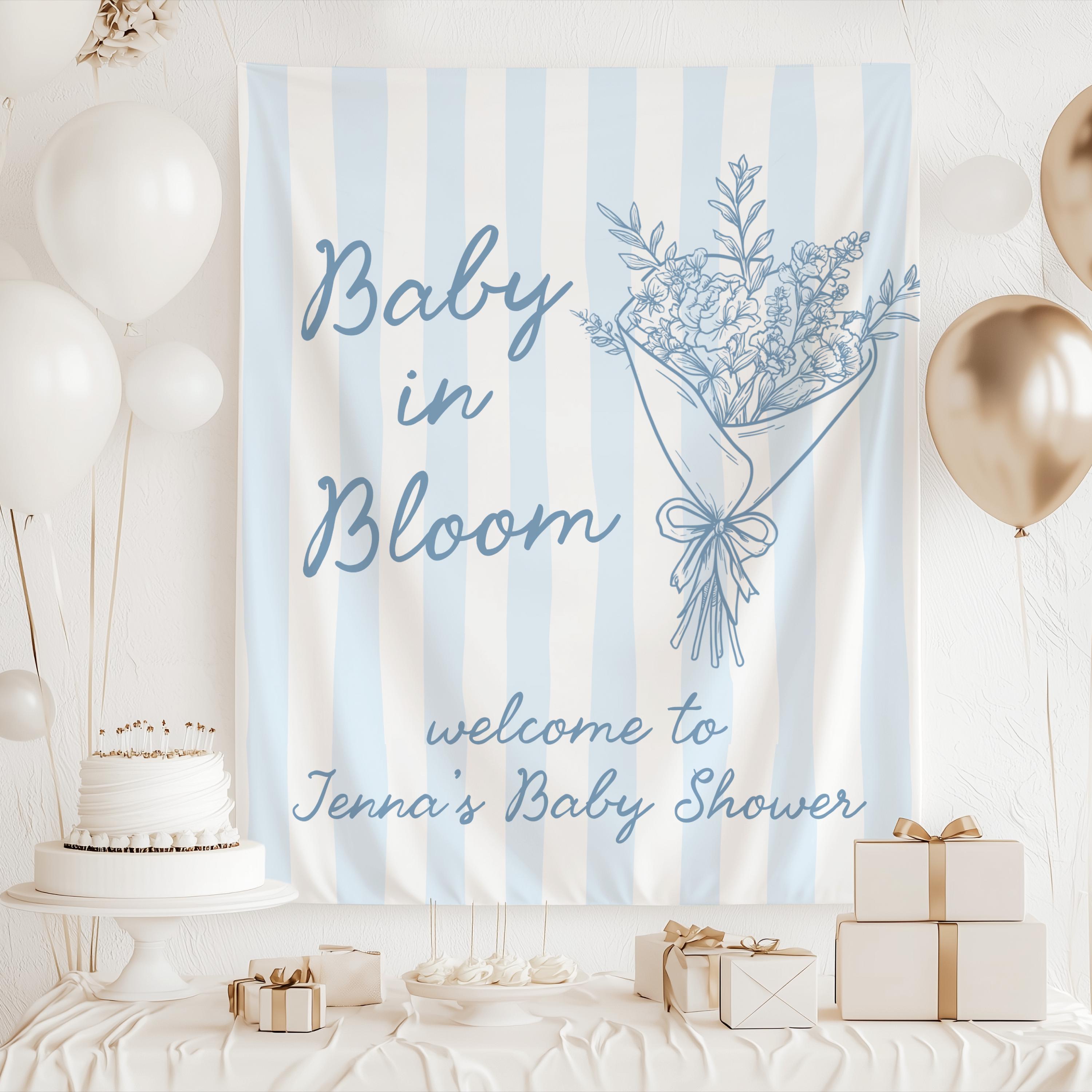 Personalized floral baby shower banner with bouquet illustration for a spring or garden themed baby shower
