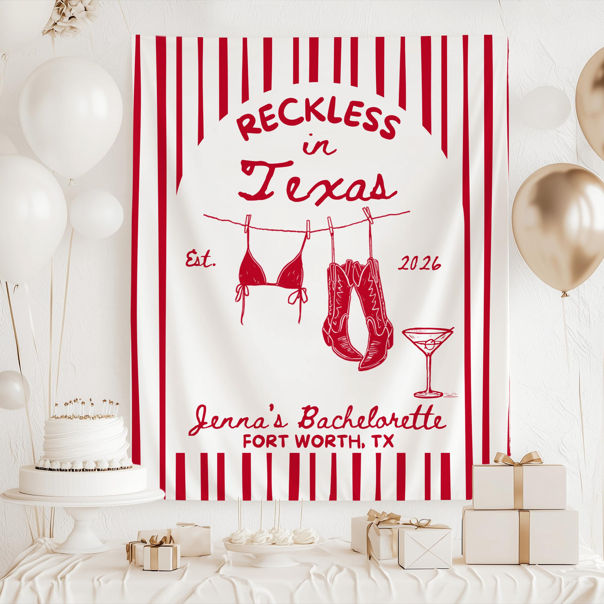 Personalized Fort Worth Texas bachelorette banner for a western girls weekend

