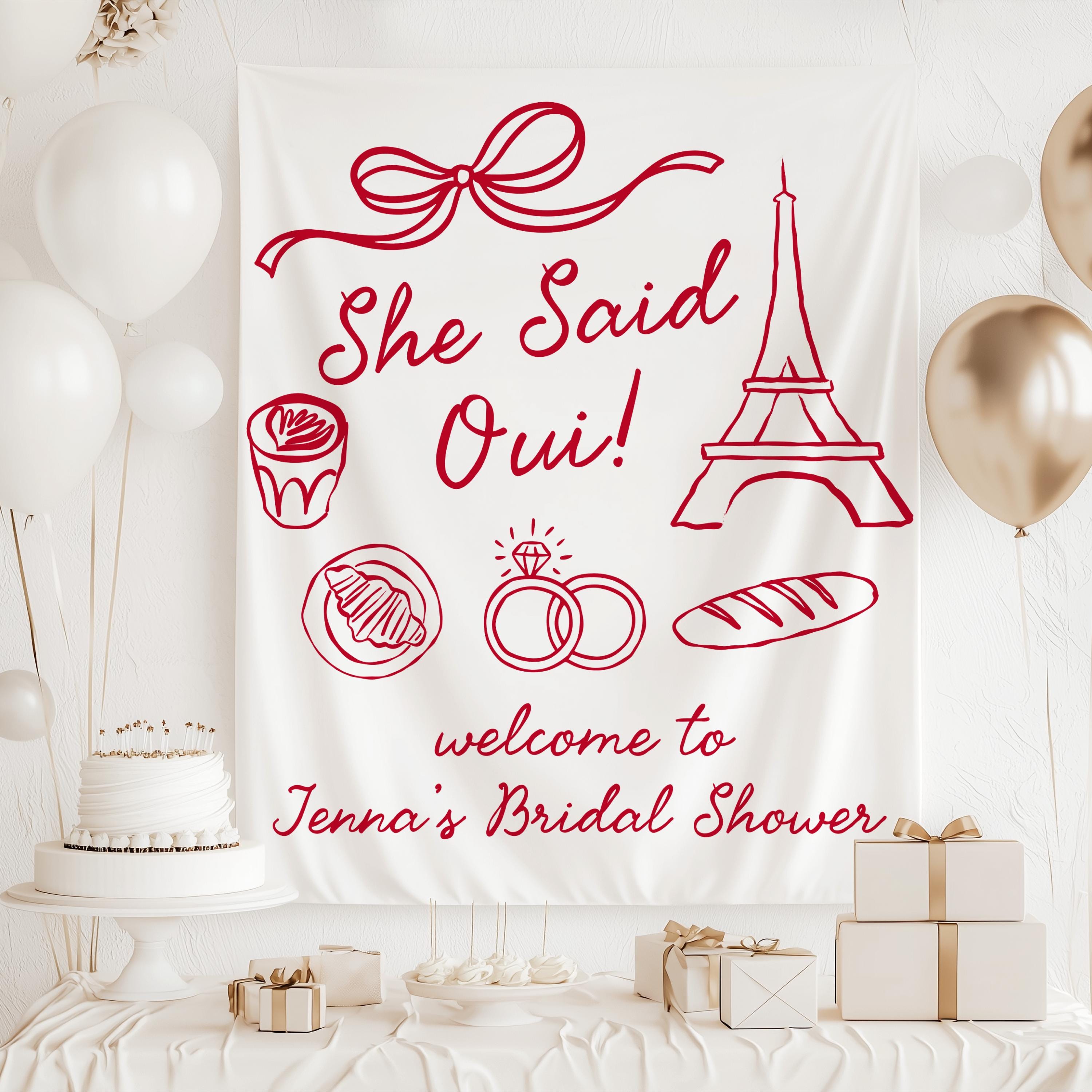 French themed bridal shower decor banner with Paris inspired illustrations personalized for the bride