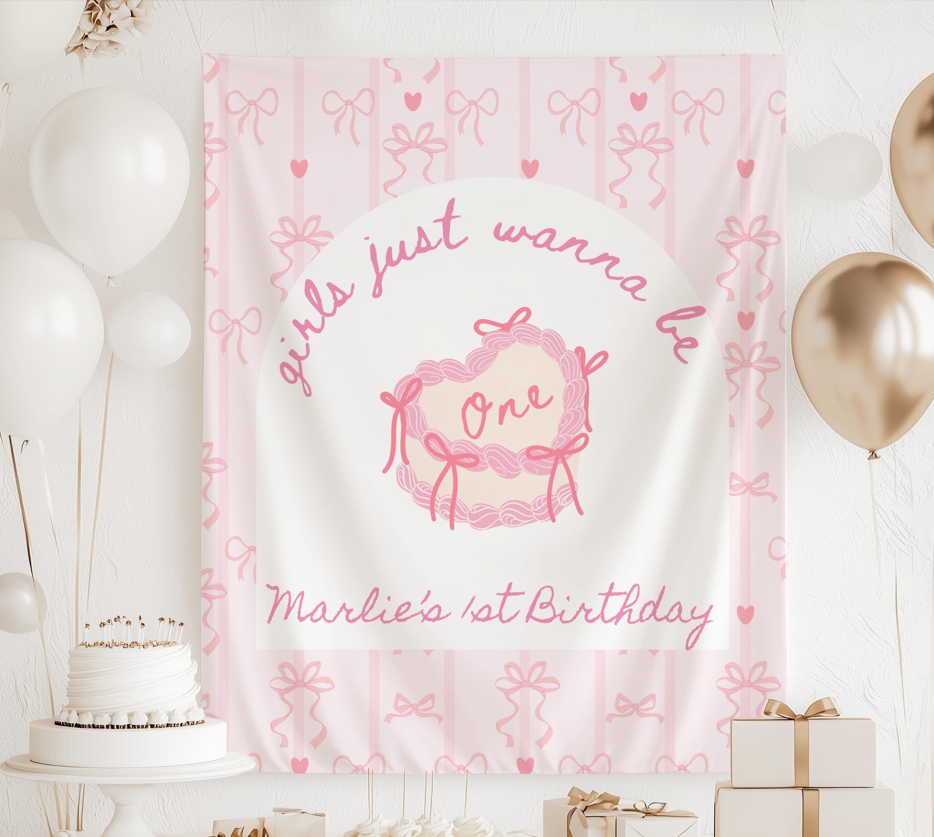 Personalized Girls Just Wanna Be One birthday banner with custom name for a coquette themed first birthday