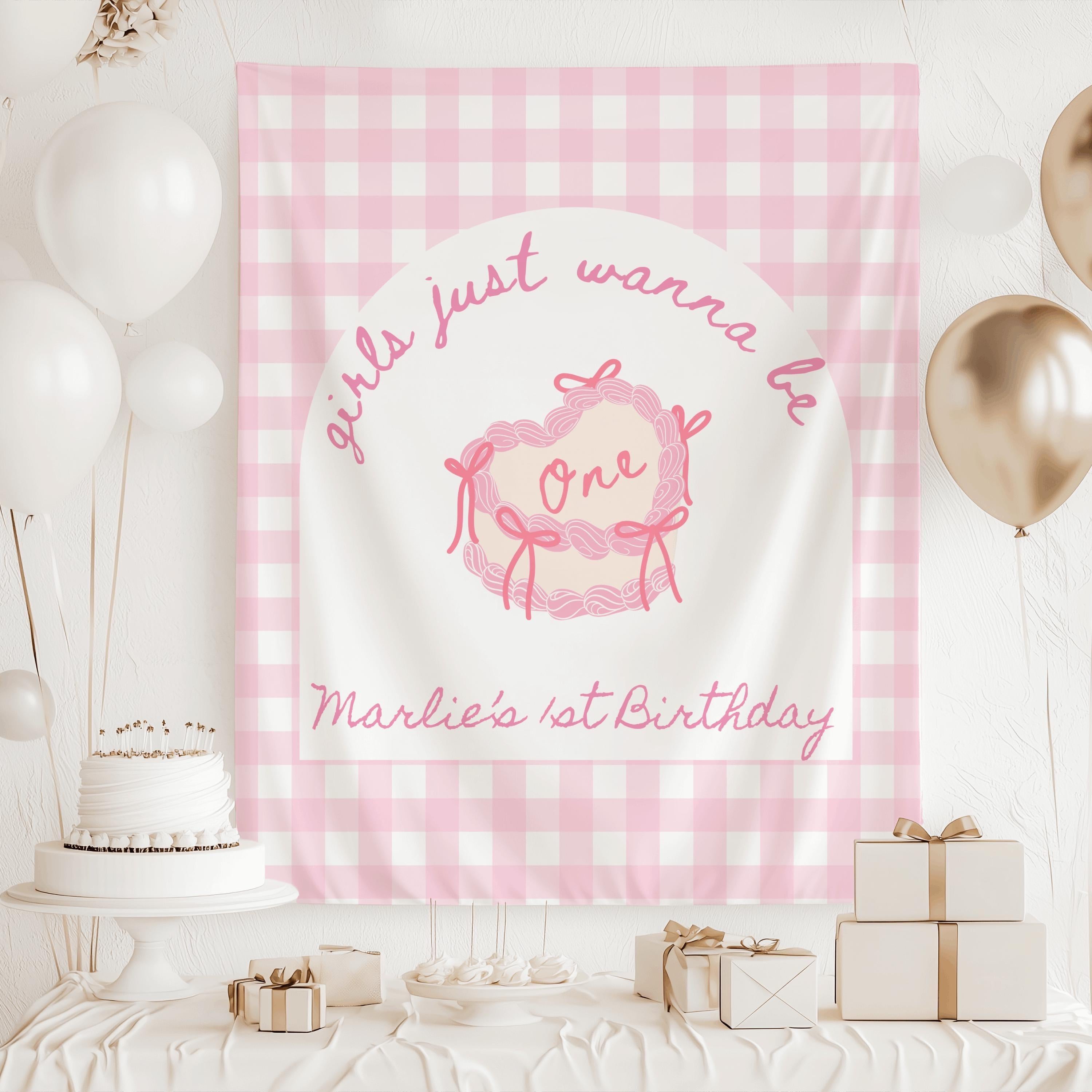 Personalized Girls Just Wanna Be One birthday party banner perfect for first birthday celebrations