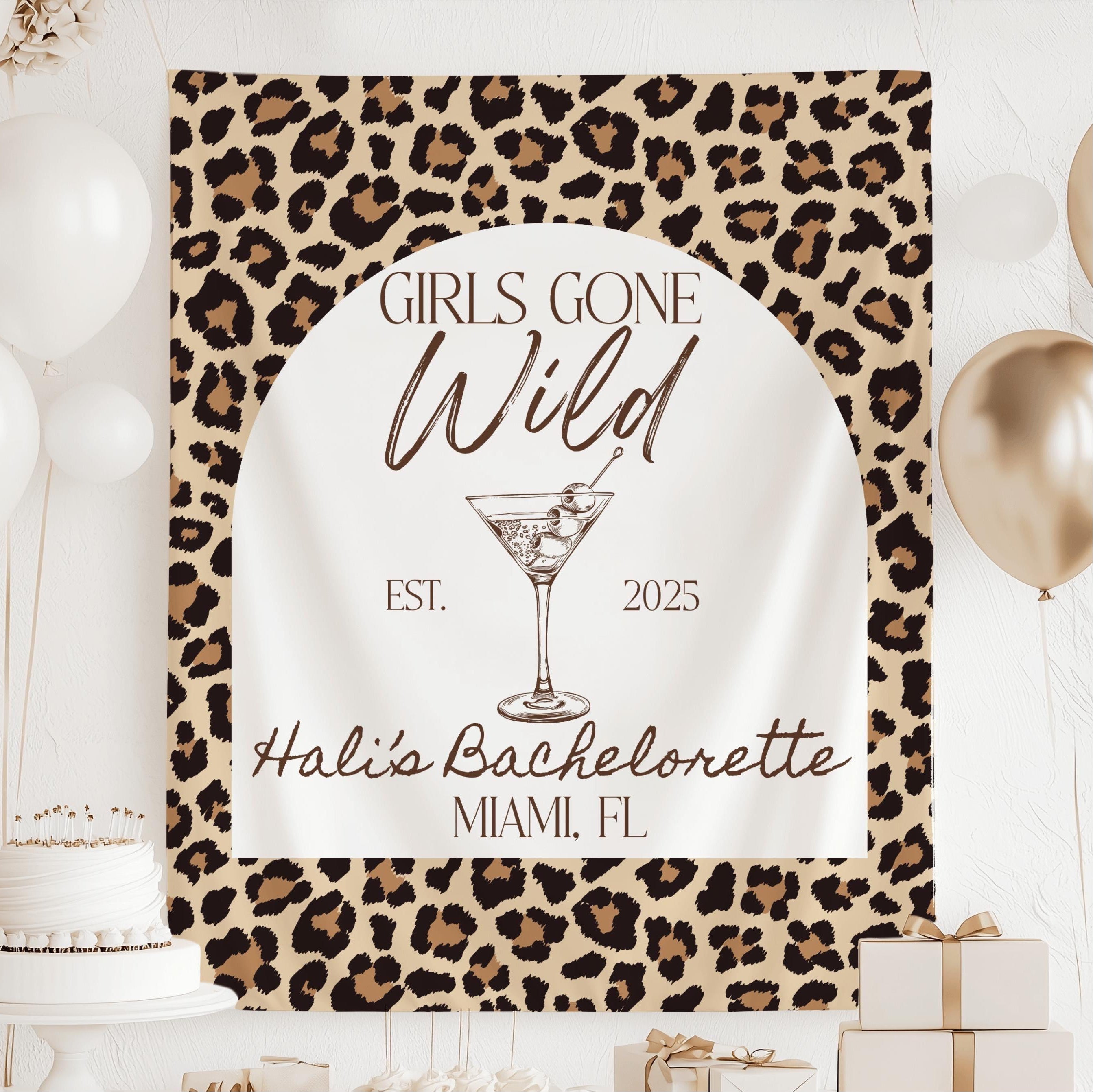 Personalized Girls Gone Wild banner with cheetah print for bachelorette party and girls trip decorations
