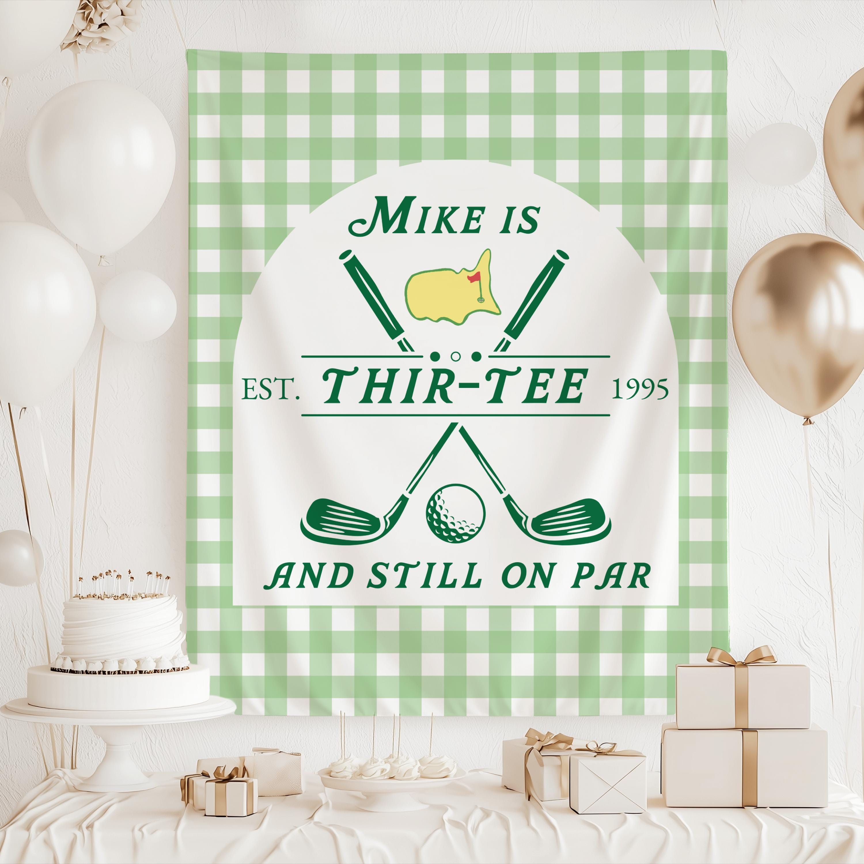 Personalized golf birthday photo backdrop for milestone birthday parties with golf inspired artwork