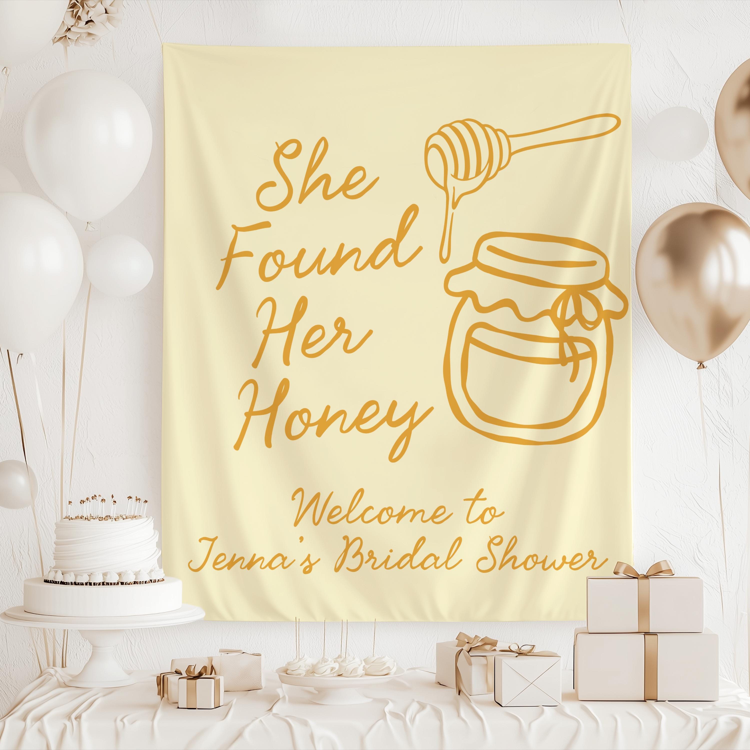 Honey bridal shower decor banner with bee inspired artwork personalized for the bride to be