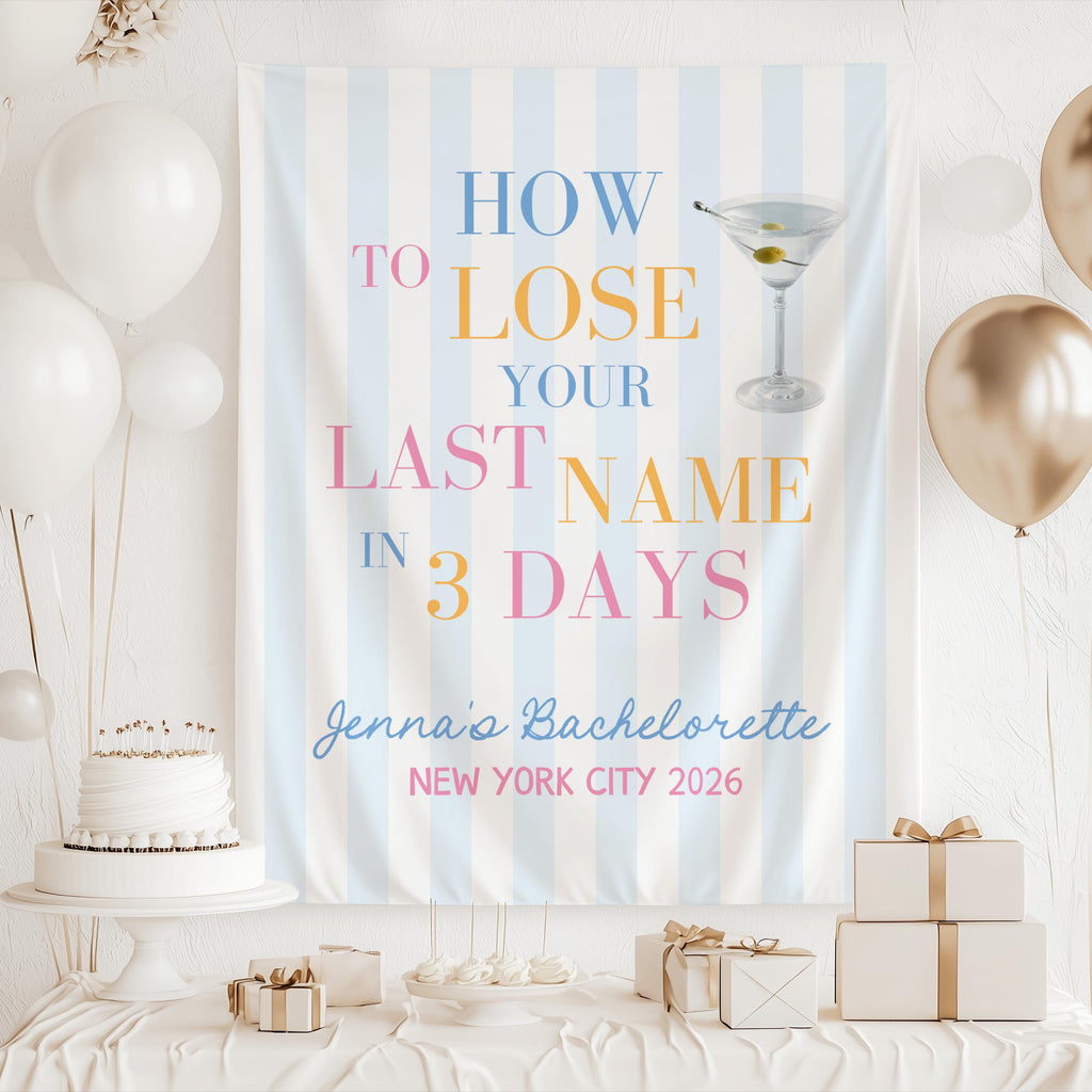 Personalized destination bachelorette banner for girls trip and bridal celebration
