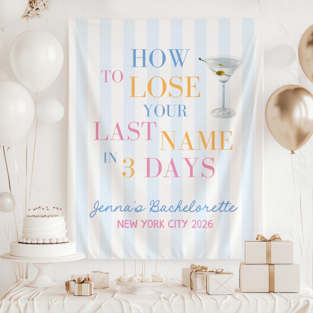 Personalized destination bachelorette banner for girls trip and bridal celebration

