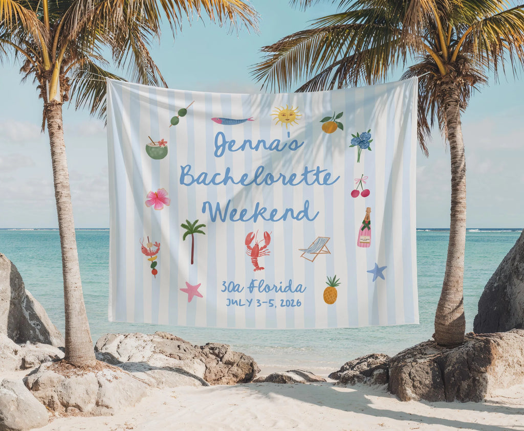beach bachelorette tapestry with custom name for bachelorette party
