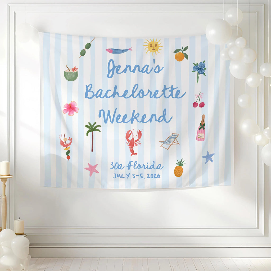 coastal bachelorette banner with lobster and coastal graphics