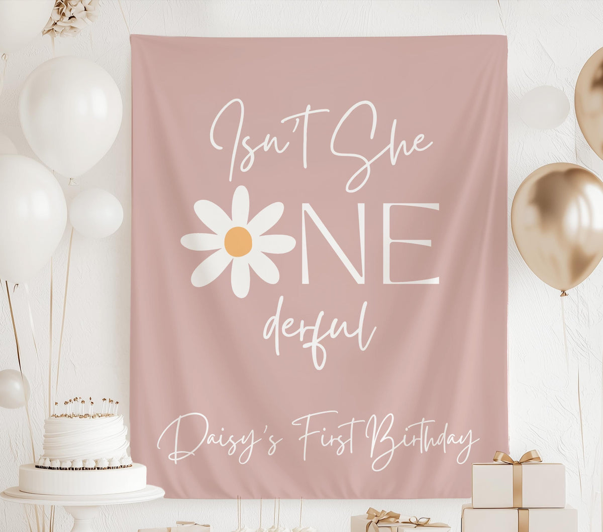 Personalized Isn't She ONEderful birthday banner with custom name for a daisy themed first birthday
