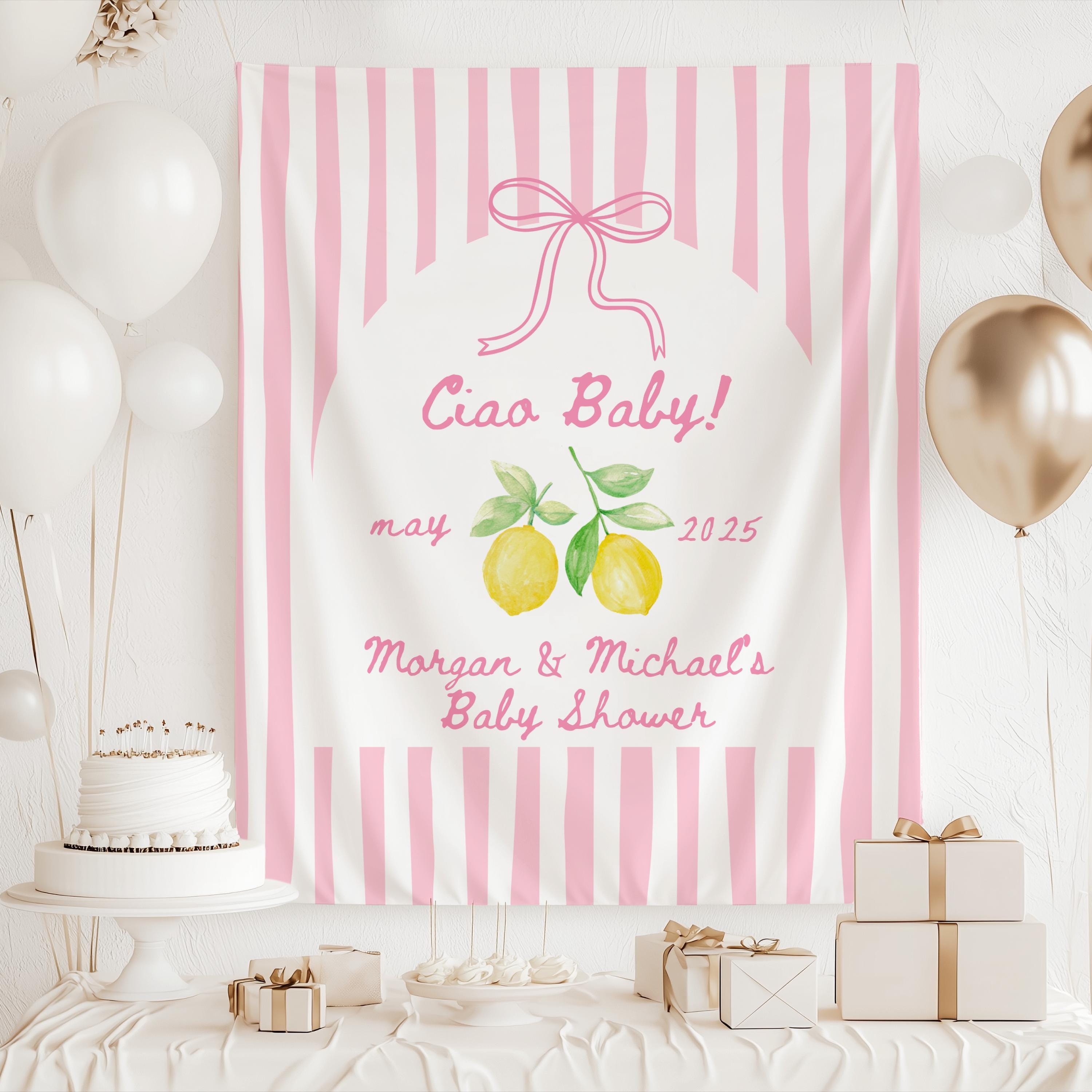 Custom Italian themed baby shower banner featuring watercolor lemons and personalized wording