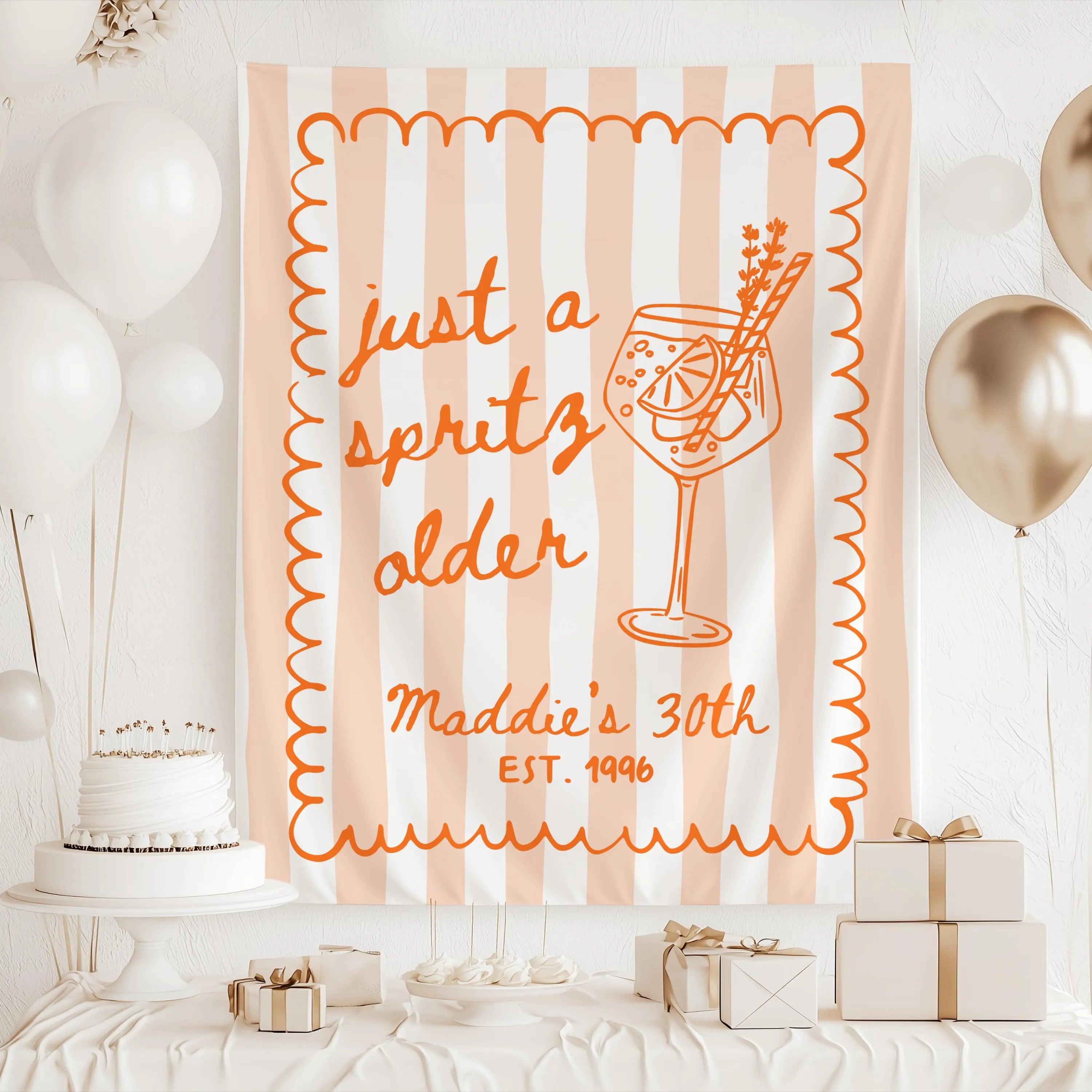 Personalized cocktail themed birthday backdrop for brunch birthday party celebration
