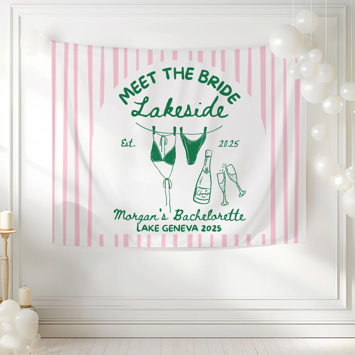 Personalized lake girls trip banner for bachelorette party photo backdrop