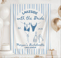 Personalized Lakeside with the Bride bachelorette banner with swimsuit and champagne design