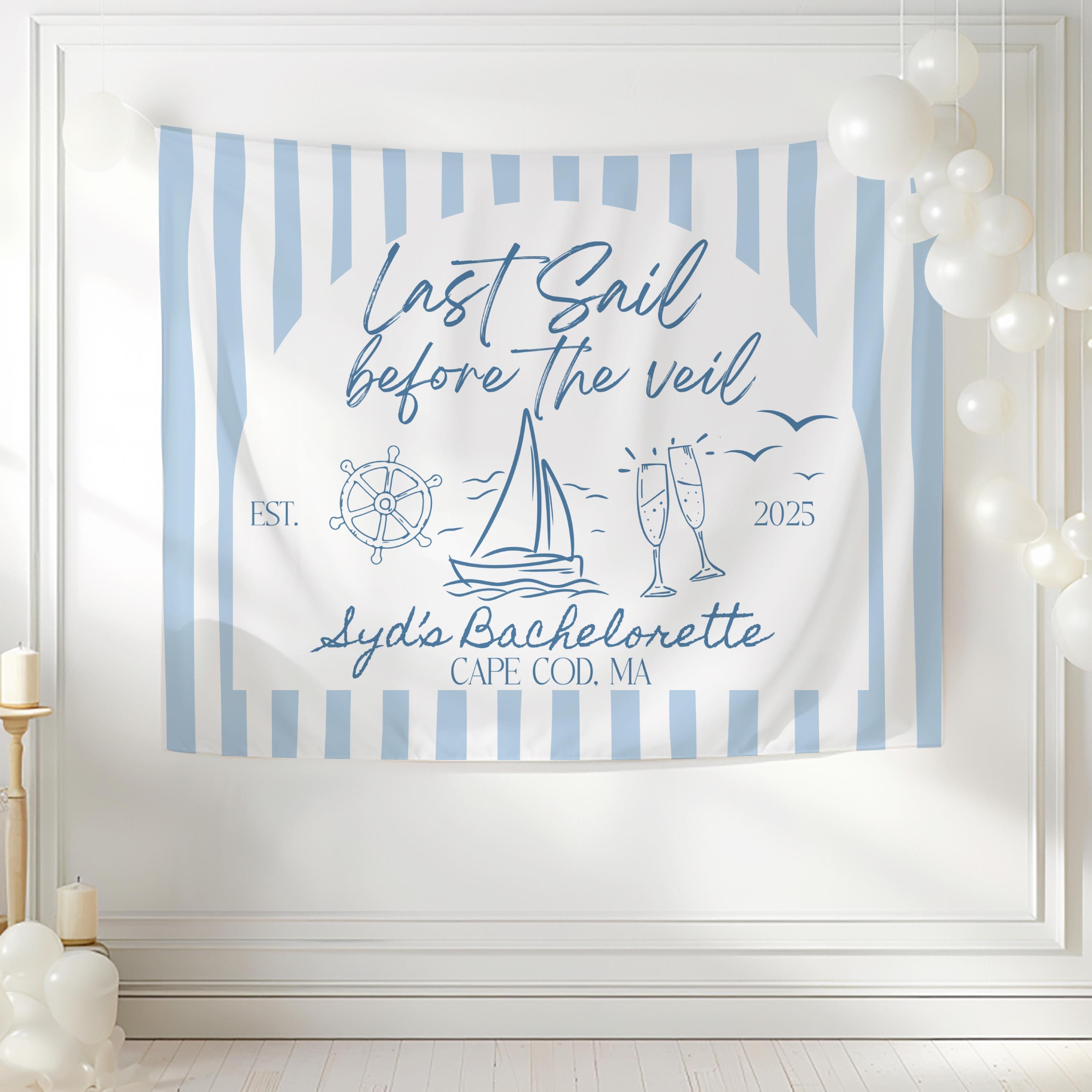 Personalized boat bachelorette backdrop for Last Sail Before the Veil celebration and photo booth decor
