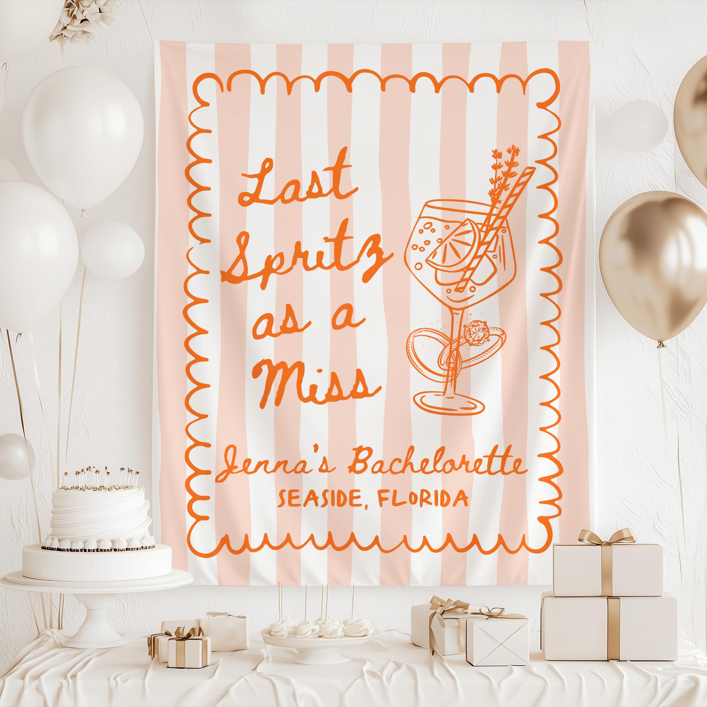Personalized spritz themed bachelorette banner for beach bachelorette weekend and bridal celebration
