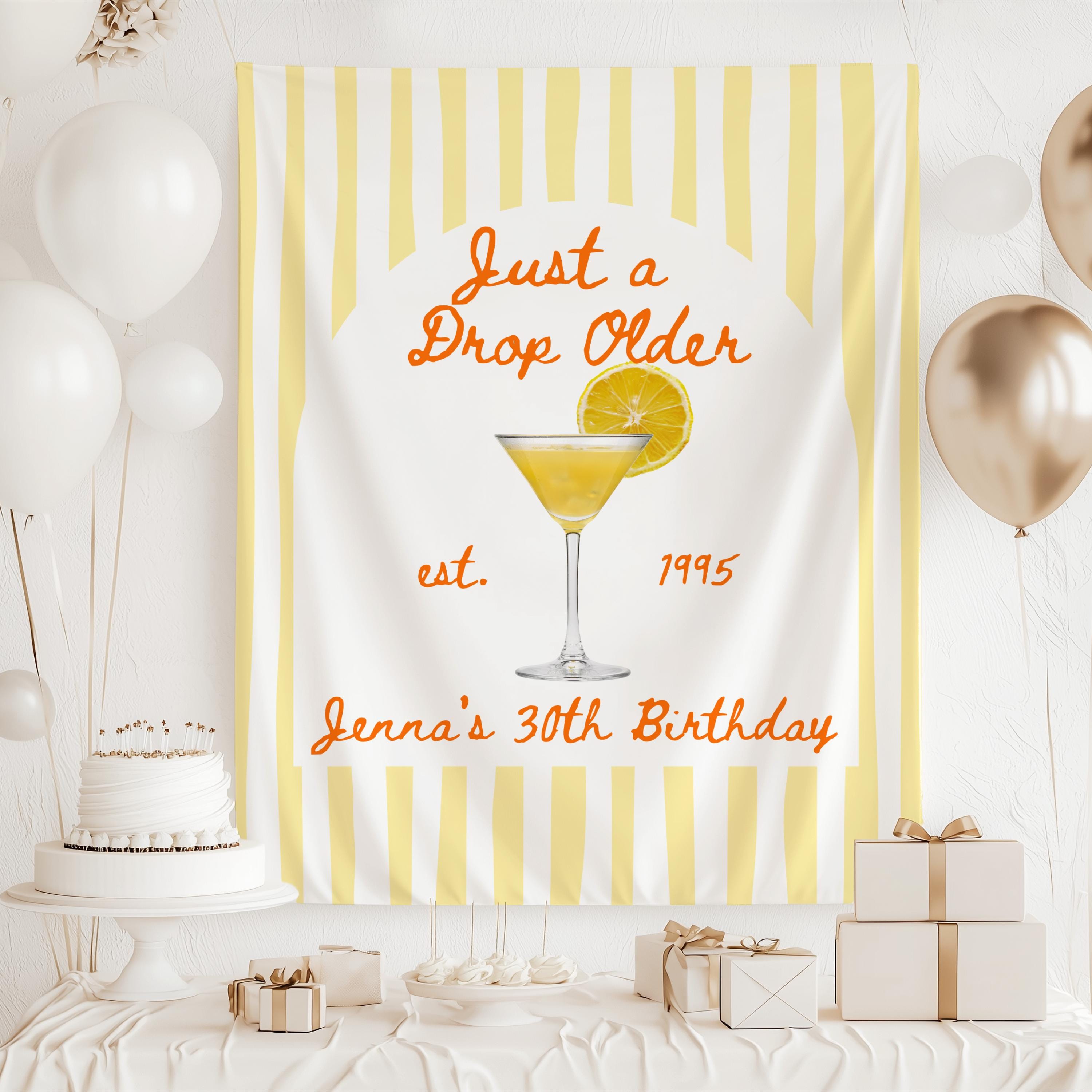 Personalized lemon drop birthday banner with custom name age and celebration details
