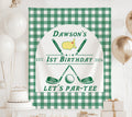 Personalized Let's Par-Tee birthday banner for a golf themed birthday party green gingham