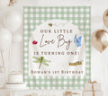 Personalized Love Bug first birthday banner with custom name for a bug themed first birthday
