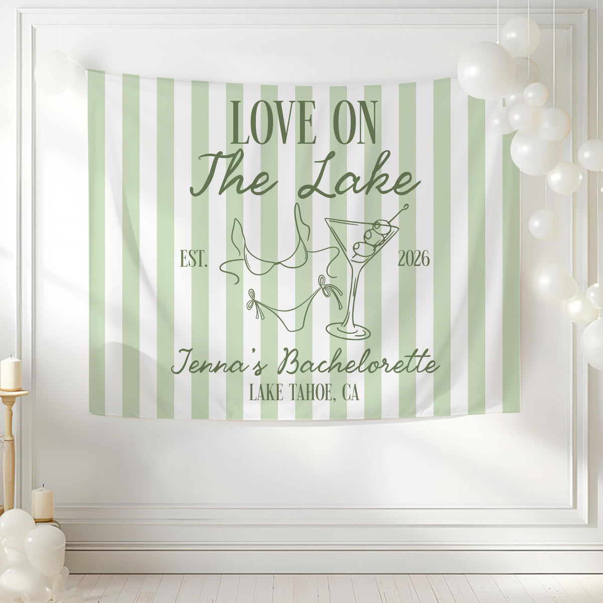 green striped love on the lake banner