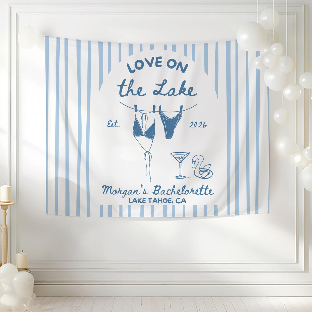 Personalized Love on the Lake banner for coastal lake weekend celebrations and bridal party photos
