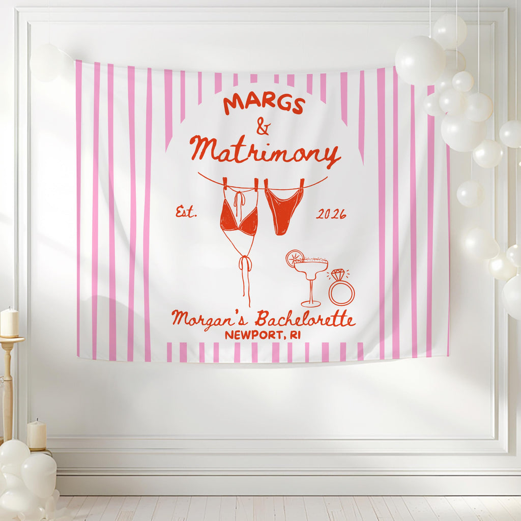 pink and orange margs and matrimony banner 