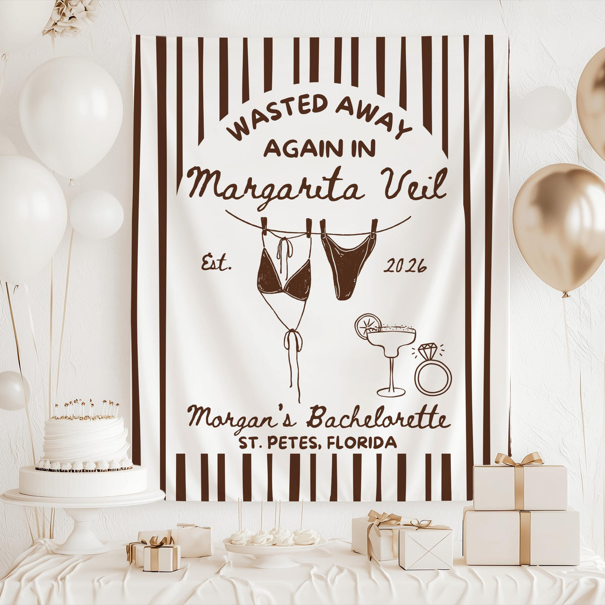 Personalized margarita bachelorette banner for bridal shower, girls weekend, and destination celebration
