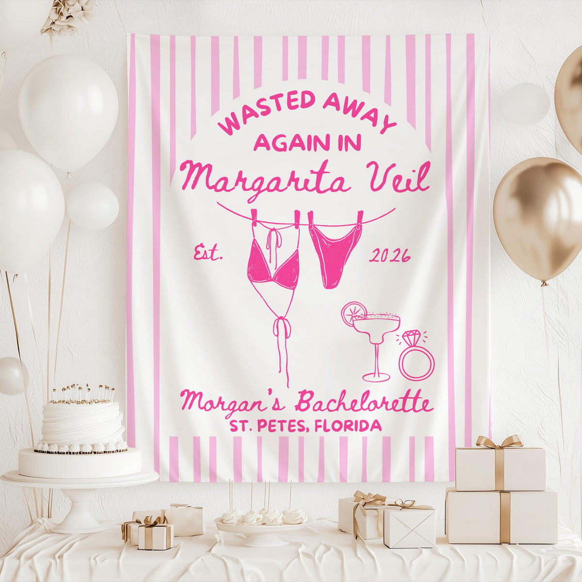 Custom margarita themed bachelorette banner for bridal weekend celebration and girls trip
