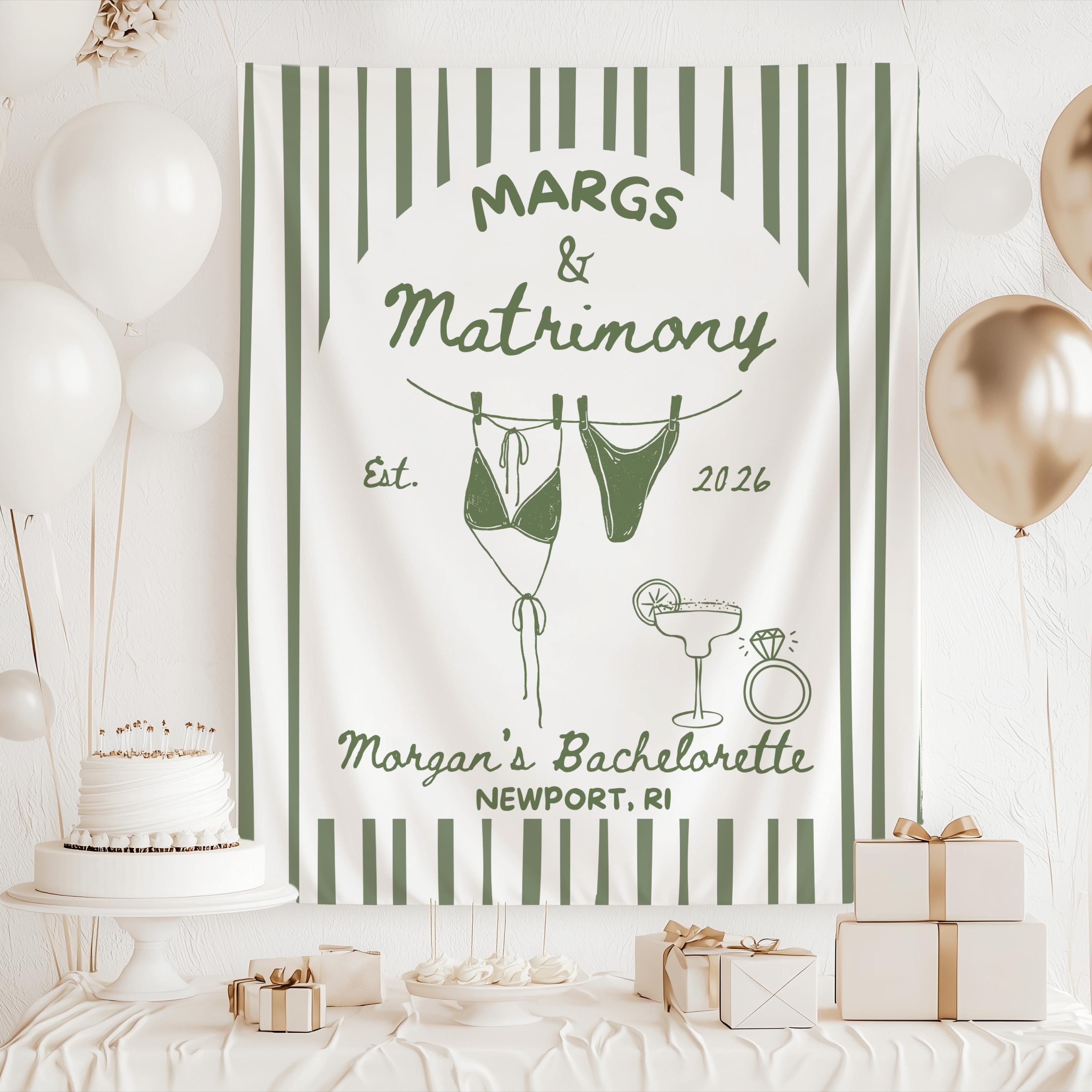 Custom Margs and Matrimony banner for a margarita themed bachelorette party