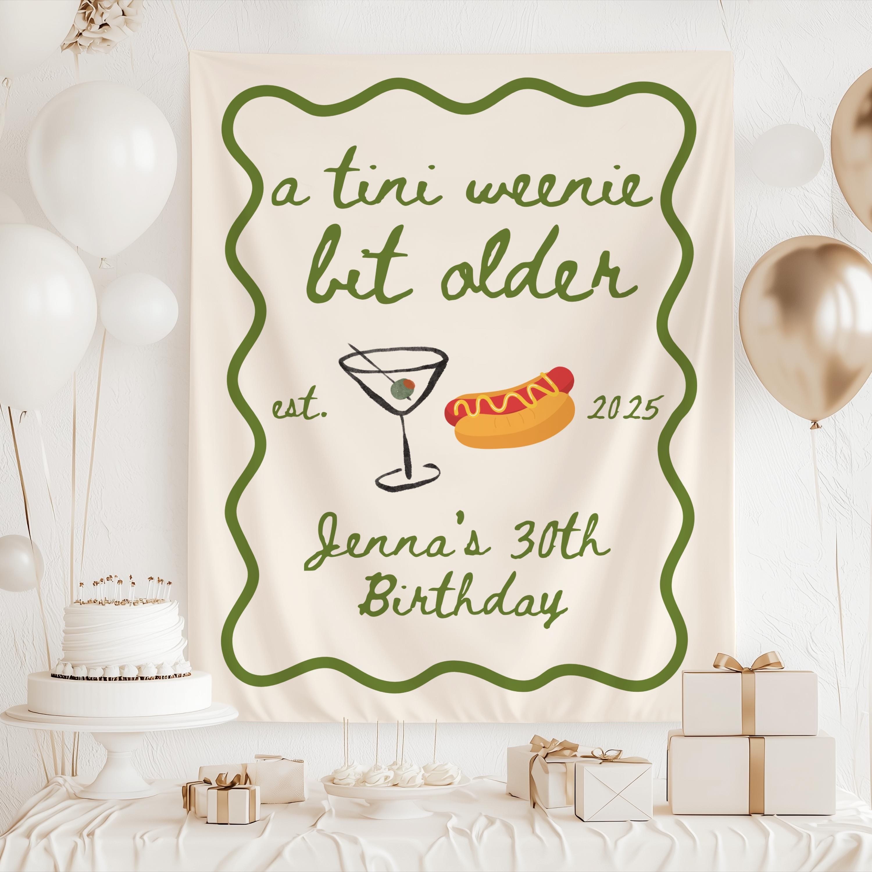 Custom martini birthday tapestry personalized for milestone birthdays with A Tini Weenie Bit Older theme