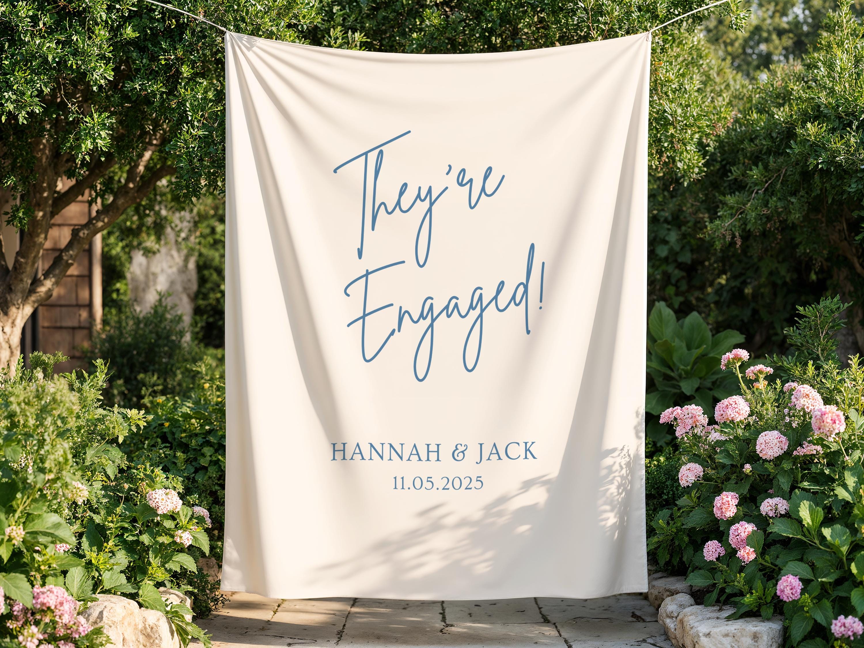 custom engagement party backdrop minimalist details