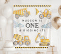 Personalized One and Digging It birthday banner with custom name for a construction themed first birthday
