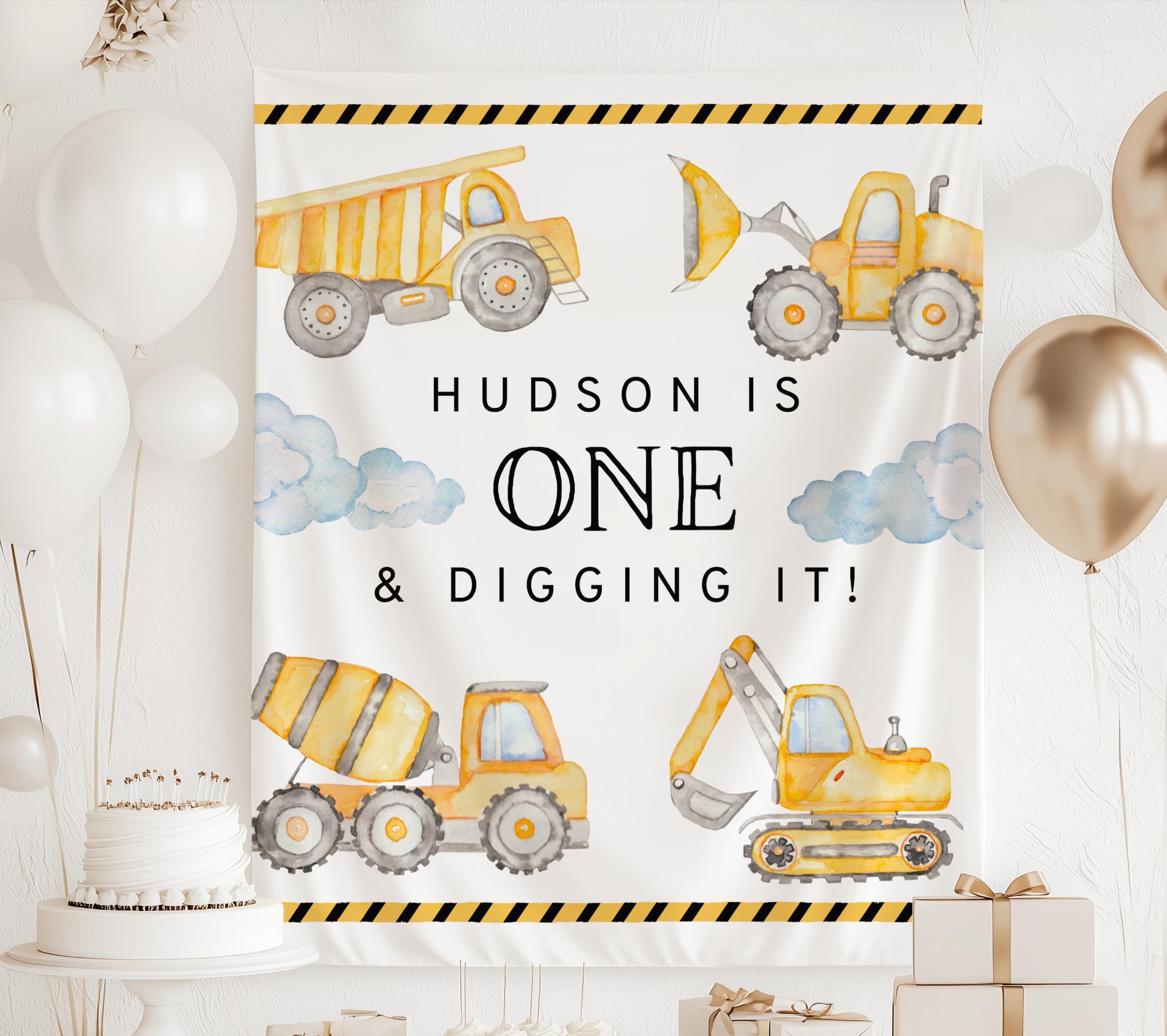 Personalized One and Digging It birthday banner with custom name for a construction themed first birthday
