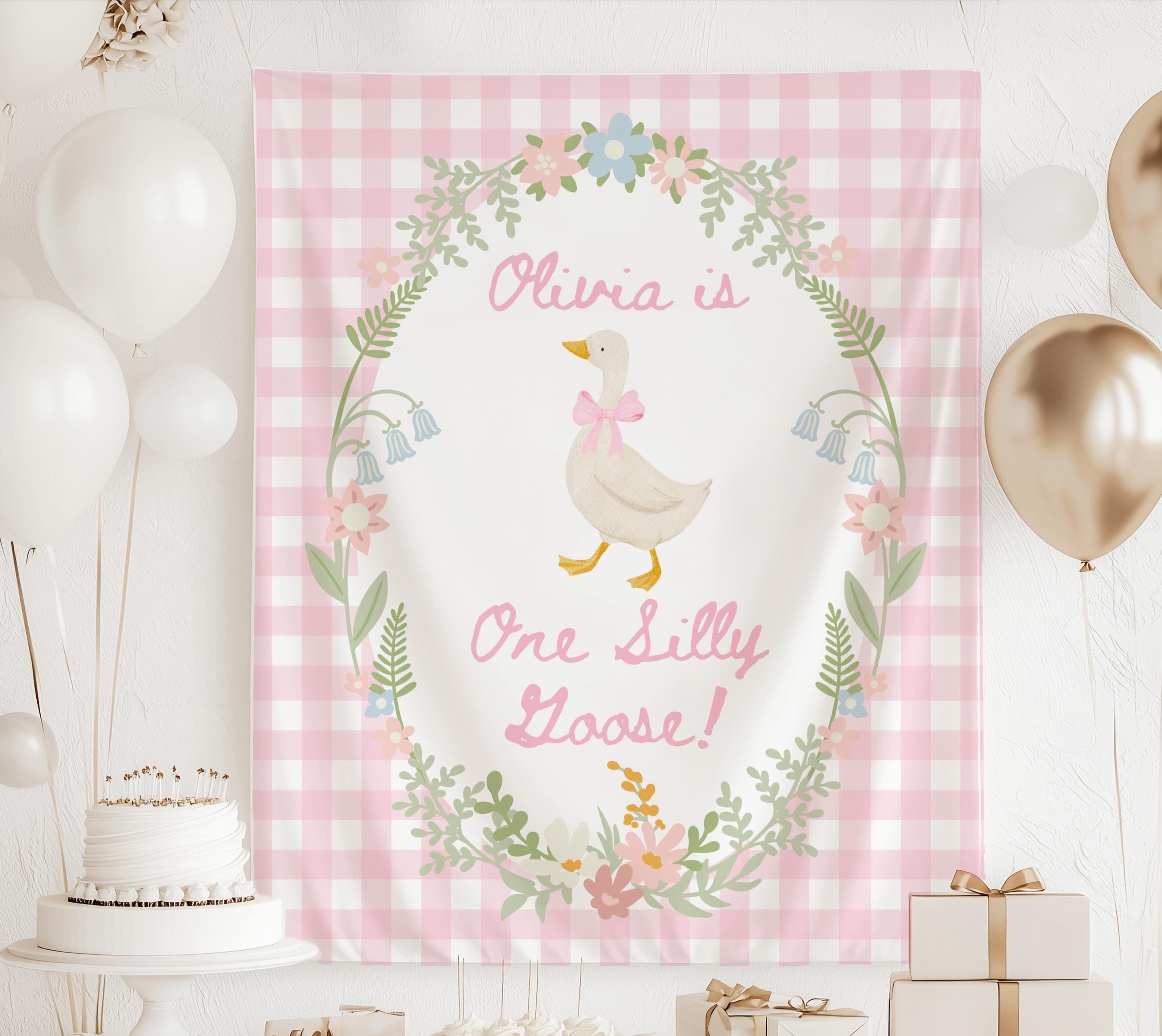 Personalized One Silly Goose birthday banner for a girl themed 1st birthday party
