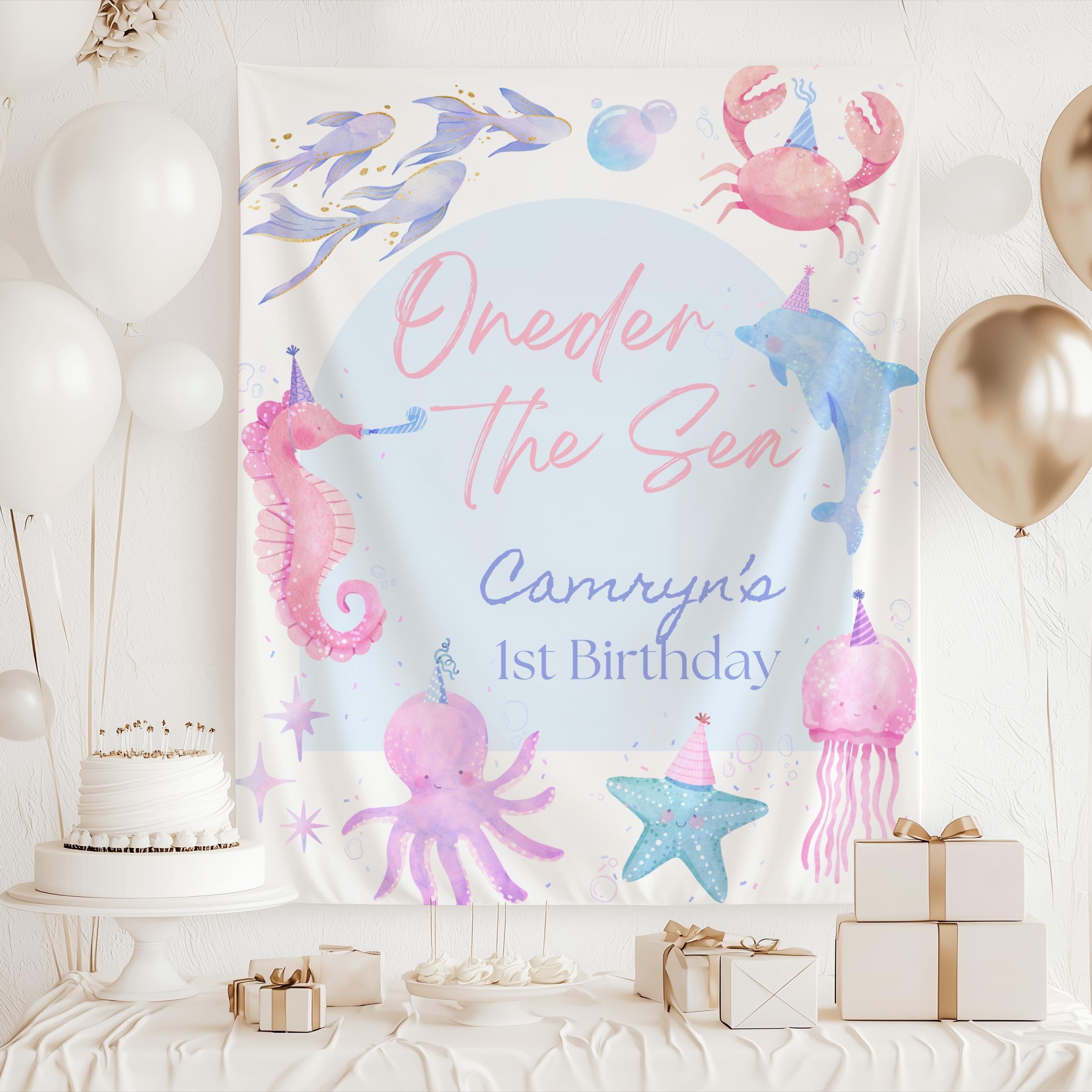 Personalized ONEder the Sea birthday banner with custom name for an under the sea first birthday