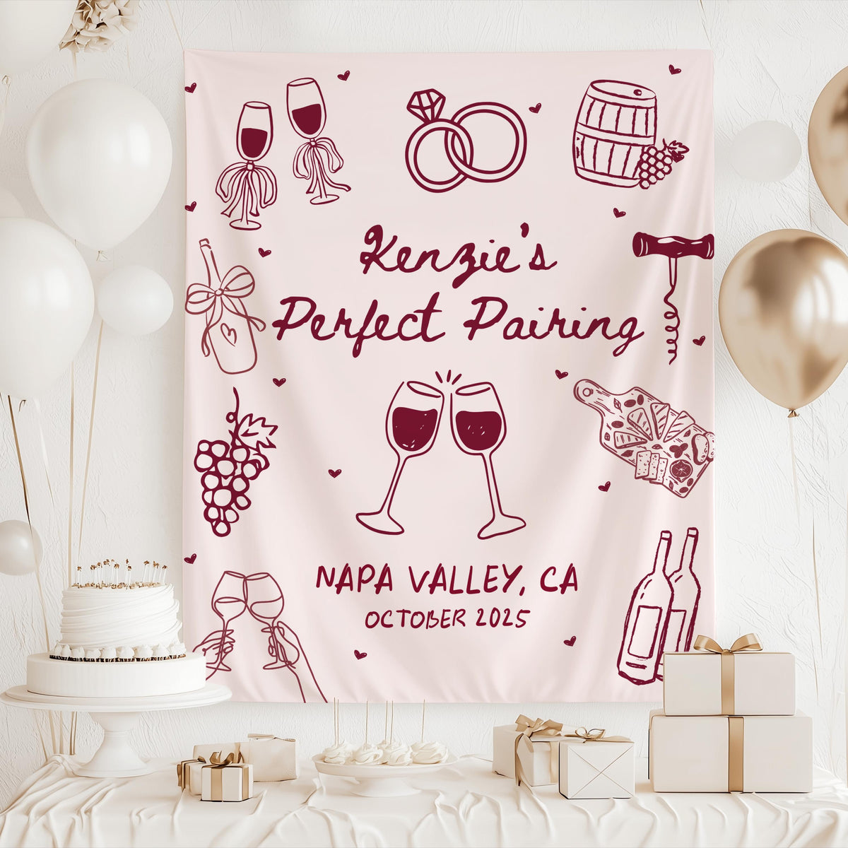Custom Perfect Pairing bachelorette party banner for winery weekend celebrations
