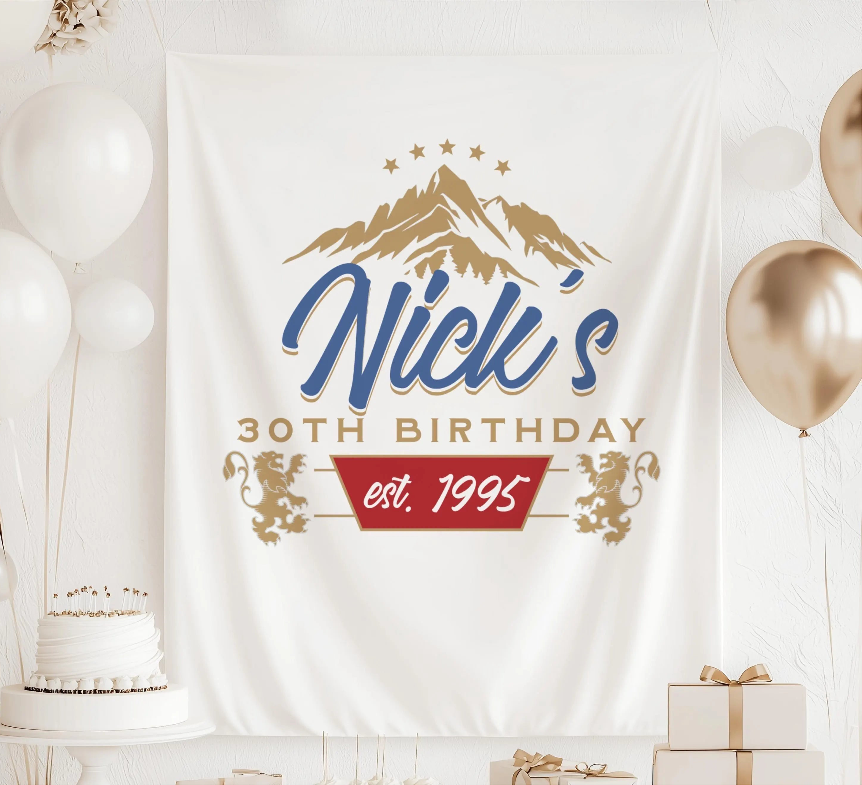 Personalized beer birthday banner for him customized with any age name and birth year for a beer themed birthday party