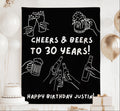 Personalized Cheers and Beers birthday banner customized with any age and name for a beer themed 30th birthday party