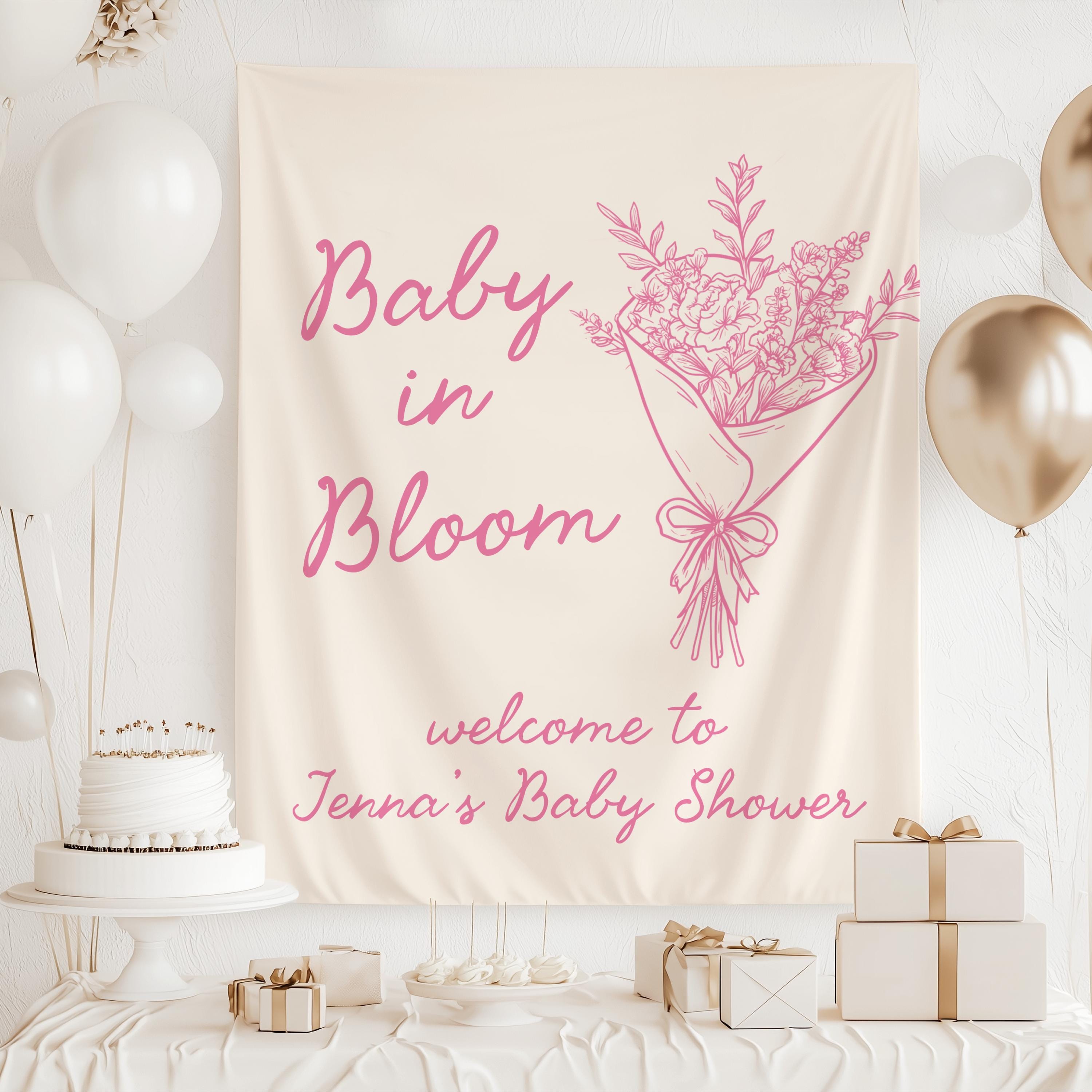 Personalized Baby in Bloom backdrop for floral, flower market, botanical, or garden baby shower decor