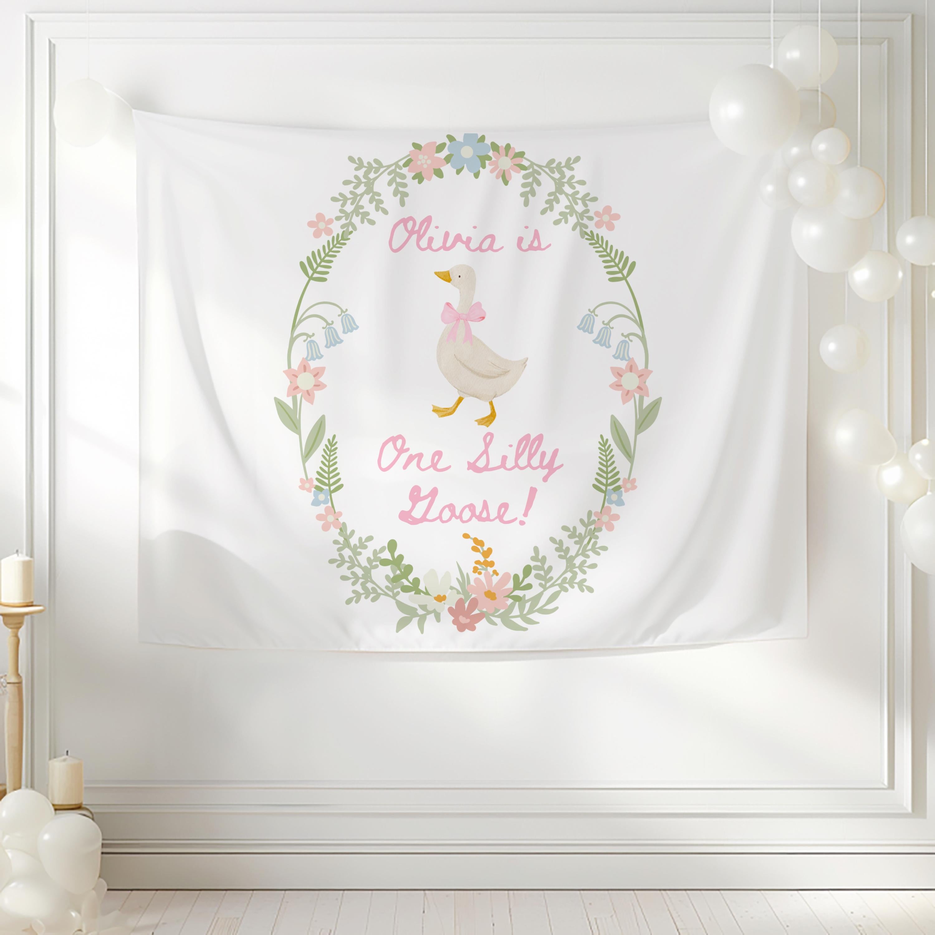 Custom One Silly Goose birthday banner perfect for a girl's first birthday celebration